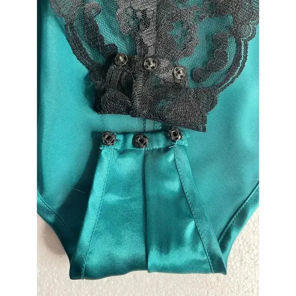 Vintage Victoria’s Secret Gold label Satin Lace Lingerie Teddy size S Teal/Black - Picture 5 of 10